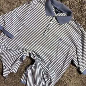 Polo Golf Striped Short-Sleeve Polo — Blue & White